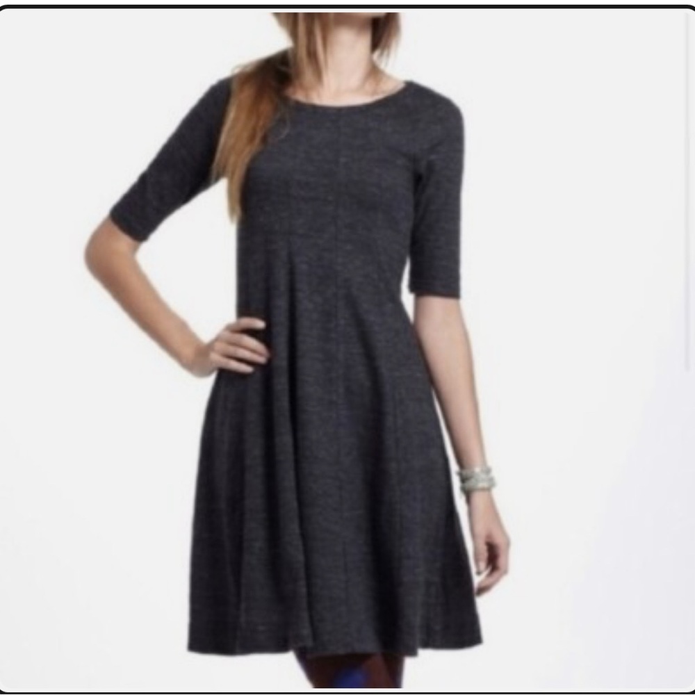 Ganni Cotton Jersey Dress L Charcoal Fit & Flare Skater Casual Minimalist